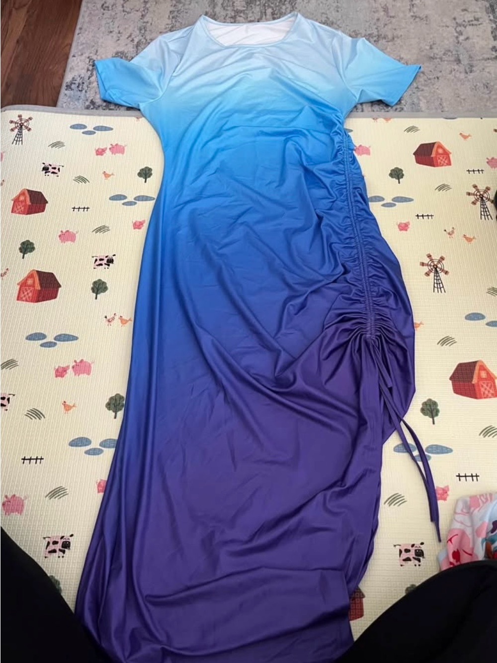 Women's Ombre Ruched Side Maxi Dress - Blue to Purple